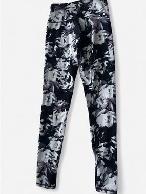 Floral Print Active Leggings - Black & Gray